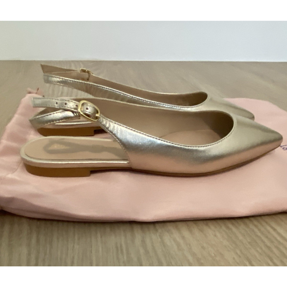 NWOB Stuart Weitzman Mara Gold Pointed Toe slingback Leather shoes Size 5.5 - Picture 4 of 8